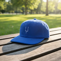 Topi Snapback Tanpa Struktur Warna Biru 6 Panel Kualitas Corduroy Vintage Terlaris dengan Logo Bordir Kustom untuk Luar Ruangan
