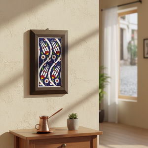 Azulejo Decorativo de Pared de Cerámica Pintado a Mano con Diseño Otomano Lalezar, Enmarcado, 10x20 cm, de Turquía - Product Image 3