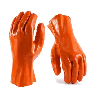 Uzun kollu pamuk astar örme turuncu tam PVC granül daldırma kaymaz garson ve yağa dayanıklı balıkçılık iş emniyet eldiveni