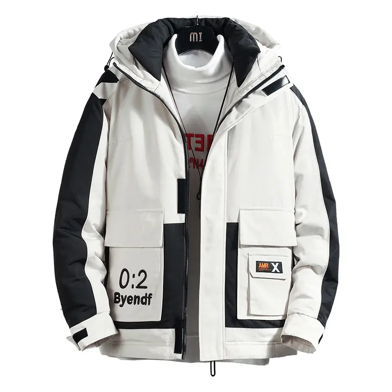 Manteau d'hiver chaud pour hommes, avec capuche et Logo brodé, tenue de ville décontractée, veste Hipster, vente en gros, 2019