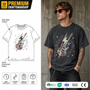T-shirt graphique vintage délavé RAMAX, coupe oversize, 280 GSM, motif guitare <span class=keywords><strong>rock</strong></span>, pour homme, vente en gros - Product Image 1