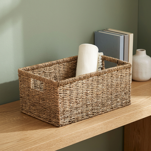 <b>Rectangular</b> Plant Fiber Storage <b>Basket</b> With Handles Rustic Style Multi Purpose Organization <b>Basket</b> - Product Image 2