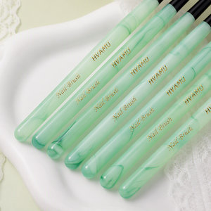 Ensemble de 8 pinceaux à ongles en acrylique vert émeraude, poils en nylon doux, pointe plate et fine, gel UV, outil de manucure - Product Image 4