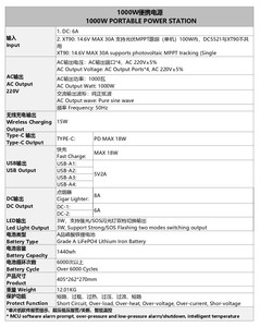 Station portable <span class=keywords><strong>220V</strong></span> 1000W avec batterie LiFePO4, adaptateur secteur, compatible <span class=keywords><strong>panneau</strong></span> <span class=keywords><strong>solaire</strong></span> et charge sans fil <span class=keywords><strong>pour</strong></span> camping et maison - Product Image 4