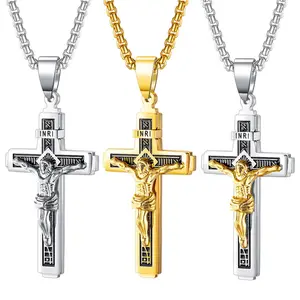 Retro Classic Cross Ketting Persoonlijkheid Hanger Titanium Rvs Mode Christian Sieraden Jesus Mannen Cross Kettingen