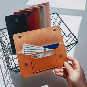 Personalized PU Leather Solid Color Unisex Bank Card <b>Holder</b> Long Coin Bill <b>Wallet</b> Snap Button ID Organizer Portable Handheld - Product Image 1