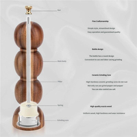 Moulin à sel et à poivre rotatif réglable en bois d'acacia durable et écologique, en forme de gourde, 6/8/10 pouces, pour la cuisine - Vente en gros personnalisée