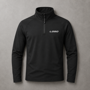 T-shirt de performance à manches longues et col zippé noir pour homme avec logo personnalisé, séchage rapide, couleur unie, logo frontal, haut de sport - Product Image 3