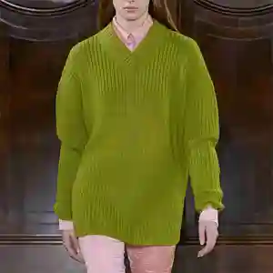 니트 제조 업체 만든 여성 긴 소매 니트 풀오버 탑 그린 사용자 정의 캐주얼 가을 니트 모직 스웨터 의상