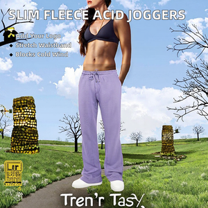 Pantalones deportivos de hombre de forro polar, corte ajustado, lavado efecto nieve, estilo urbano, cintura elástica, frente liso, con logotipo personalizado, servicio OEM con impresión en relieve - Product Image 2