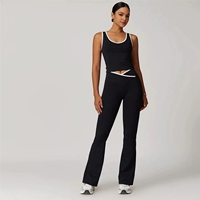 Ensemble de yoga deux pièces personnalisé avec logo pour femme : haut court de sport contrastant et pantalon de survêtement évasé à coupe en V