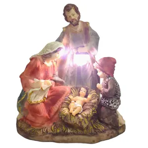 Настольная Рождественская статуя святая семья с животными из смолы со светодиодом, подарки и изделия из 5 1/2 дюймов