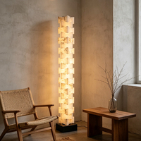 Lampe de sol empilée en marbre espagnol de luxe, tour à 15 niveaux, lumière LED tricolore superposée pour salon, chambre, hall d'hôtel