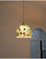 Lámpara Colgante de Mosaico Cuadrado Colorido, Base de Cobre E27, Estilo Bohemio, Hecha a Mano, Vidrio Multicolor, LED