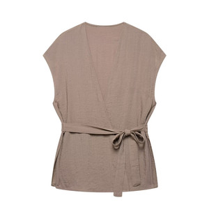 MYST & ZA femmes 2025 été nouveau Style nœud décoré Simple <span class=keywords><strong>Kimono</strong></span> Style col en v sans manches <span class=keywords><strong>gilet</strong></span> 5427762 5427413 - Product Image 1