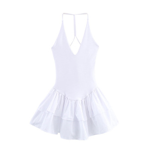 ชุดเดรสมินิเดรสคอปกแบบผูกหลังสำหรับผู้หญิง - ชุดเดรสเต้นรำแบบกระโปรงหลายชั้นไม่มีแขนและเปิดหลัง เสื้อผ้าแฟชั่นสำหรับผู้หญิง - Product Image 4