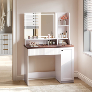 Factory Direct Bedroom Dresser Furniture Fluted Drawer Vanity Makeup Desk with <b>LED</b> <b>Mirror</b> - Product Image 1