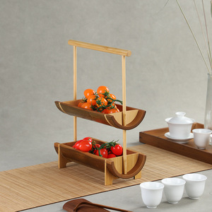 Bamboo Tea And <b>Snack</b> <b>Tray</b> Three Tiered With Handle Handmade Decorative For Home Living Room - Product Image 2