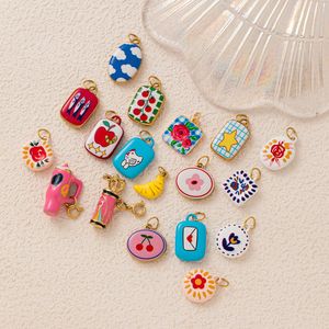 Kleine Gouden Klei Keramische Soortgelijke Effecten Hanger Roestvrij Staal Handgemaakte En Handgeschilderde Charmes Artistieke Bloemenbeschilderde Bedels - Product Image 3