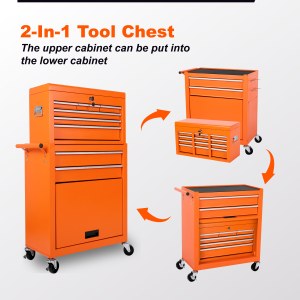 Caja de Herramientas Rodante 2 en 1 con 8 Cajones, Directo de Fábrica, Carro de Herramientas Metálico Desmontable con Ganchos Laterales para Garaje, Taller de Reparaciones - Product Image 4