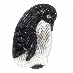 Sac de soirée de luxe pour femme, pochette ornée de strass et de cristaux, motif pingouin, sac à main scintillant pour événements, sorties au zoo et fêtes - Product Image 2