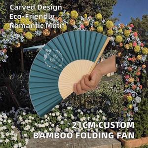 Éventail pliant en bambou plat de 21 cm, personnalisé et sculpté, écologique, pour décoration de mariage, artisanat avec style 'Love' et logo personnalisé - Product Image 2