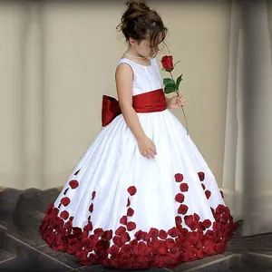 Vestido de niña de flores de satén blanco con apliques azul oscuro con desfile de Fiesta infantil boda <span class=keywords><strong>Primera</strong></span> <span class=keywords><strong>Comunión</strong></span> - Product Image 3