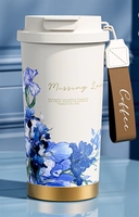 Gobelet de fête élégant en acier inoxydable personnalisé, à double paroi, avec revêtement céramique, isotherme 6-12h, 500ml, avec paille et coffret cadeau