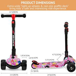 Trottinette pour enfants moderne en plastique pliable et réglable en hauteur, âges 3-12, <span class=keywords><strong>carrosserie</strong></span> graffiti, plateau extra large antidérapant en PU, éclairage - Product Image 3