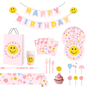 DAMAI Pink Party Tableware Paper Tablecloth <b>Table</b> Decorations Wholesale Smlie Dinnerware Plates Cups Cutlery Napkins Set - Product Image 1