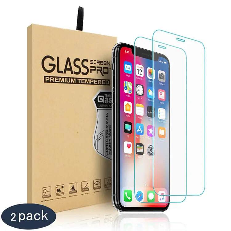 Protetor de tela de vidro temperado para iphone, venda quente de 2 pacotes com 3 pacotes, 9h, para iphone 14 13 12 11 pro, max x/xs xr max 8 7 6 plus, 2023