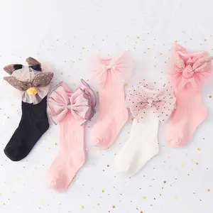 Xmas bé gái đầu gối Cao vớ trẻ em cotton lớn Bow vớ rắn giữ ấm chân công chúa Toddler mềm dài Vớ cho trẻ em