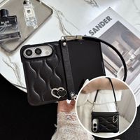 Étui de téléphone en cuir PU noir et blanc à motif losanges, avec cordon de suspension, compatible avec iPhone Duo et iPhone Fold pliable