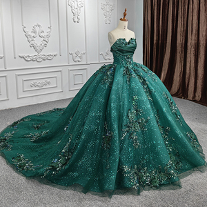 Vestido de Noche Verde sin Tirantes Jancember 6521-1 para Mujer, Vestidos Largos de Fiesta, Talla Grande, Chifón con Plumas, para Quinceañera - Product Image 5