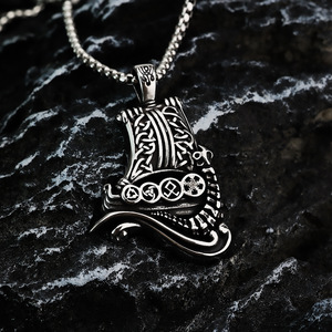Collier pendentif bateau viking pour homme, argent tibétain, design vintage, bijou cadeau, motif géométrique, collier puissant - Product Image 3