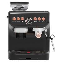 Machine à expresso noire avec moulin à café intégré, manomètre de pression sur le porte-filtre et buse vapeur pour mousse de lait, idéale pour la cuisine et le café
