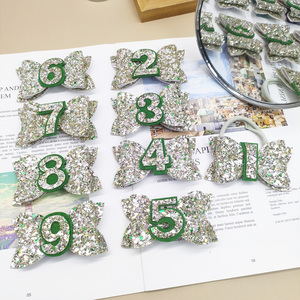 All'ingrosso fermaglio per capelli in tessuto verde personalizzato buon anniversario di compleanno con fiocco per capelli glitterato per donne bambini bambini fascia per ragazze - Product Image 4