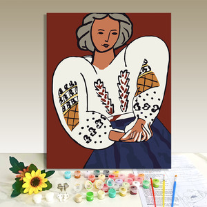 Paint by Numbers Woman in White Blouse <b>Canvas</b> Art Kit Rectangle Abstract Handpainted DIY Oil Painting for Adults Kids - Product Image 1