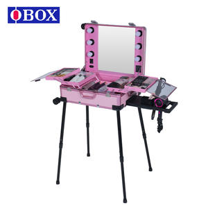 Trousse de maquillage Obox avec miroir éclairé rose et noir, extensible, organiseur cosmétique professionnel pour rangement à domicile - Product Image 5