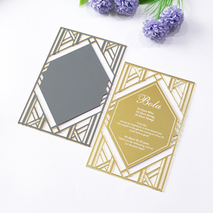 Personnalisé 5x7 pouces Laser Estampage à chaud Lettres Vintage Creux Style Doré Miroir Acrylique <span class=keywords><strong>Carte</strong></span> <span class=keywords><strong>d</strong></span>'<span class=keywords><strong>invitation</strong></span> - Product Image 6