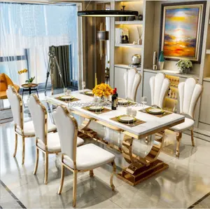 eettafel set hoge Suppliers-Hot Koop Aanpasbare Nieuwe Luxe Moderne Eetkamer Meubelen 6 Stoelen Marmeren Eettafel Set