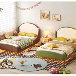 Lit de princesse flottant en bois massif pour enfants, tapis magique vert, 1,2 m, avec rangement, lit simple en velours moelleux pour garçons et filles - Product Image 2