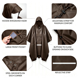 Impermeabile Multifunzionale Tre-in-Uno per Esterni, Tenda, Escursionismo, Alpinismo, Campeggio, Mantella Portatile Integrale in PU - Product Image 3