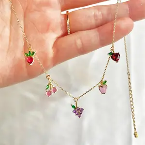 SP Novo Design Bonito Colar Fruit 18k Real Colar Banhado A Ouro Zircão Cereja Fruit Pingente Jóias Para A Menina