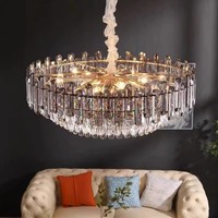 Lustres et Suspensions d'Hôtel pour la Décoration Intérieure, Grande Suspension Dorée de Salon, Lustre LED Moderne et de Luxe en Cristal