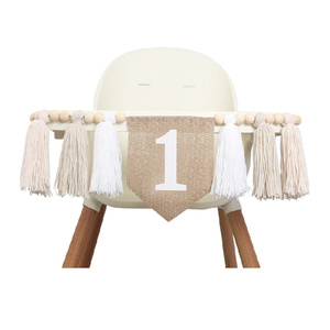 Guirlande murale multicolore pour chaise haute de 1er anniversaire, avec perles en bois et pompons, design <span class=keywords><strong>shabby</strong></span> chic, 36 pouces de long, décoration intérieure - Product Image 3
