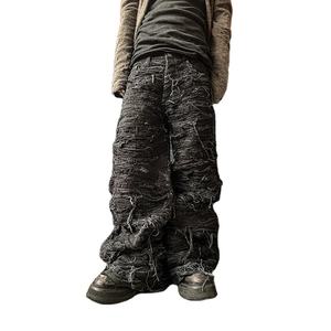 DIZNEW-Jean baggy noir américain à la mode, surdimensionné, vieux jeans pour hommes, empilé, vente en gros - Product Image 1
