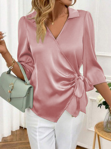 Elegante Camicia in Raso <span class=keywords><strong>con</strong></span> Maniche a Tre Quarti e Dettaglio <span class=keywords><strong>Nodo</strong></span> Intrecciato, Sofisticata Blusa da Ufficio per Donne - Product Image 2