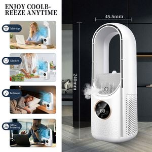 Ventilateur sans pales grand angle, refroidisseur d'air de bureau à 6 vitesses, ventilateur humidificateur silencieux avec fonction de purification - Product Image 2