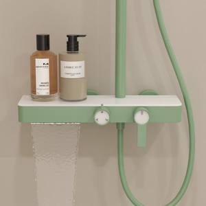 Étagère <span class=keywords><strong>de</strong></span> rangement en laiton vert bonbon à double poignée système <span class=keywords><strong>de</strong></span> <span class=keywords><strong>douche</strong></span> multifonctionnel à cascade avec <span class=keywords><strong>support</strong></span> <span class=keywords><strong>de</strong></span> barre coulissante pommeau <span class=keywords><strong>de</strong></span> <span class=keywords><strong>douche</strong></span> pressurisé - Product Image 1